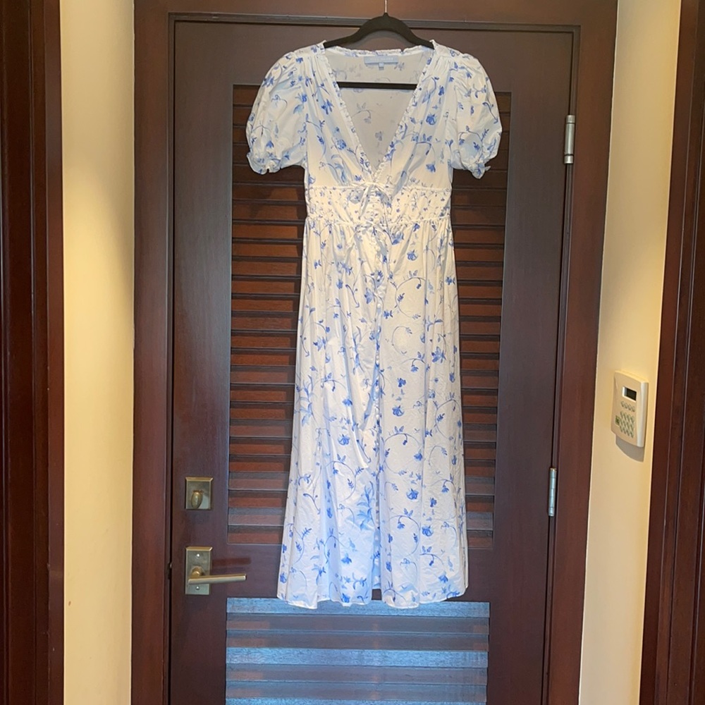 HILLHOUSE HOME Sabrina Dress in Blue Botanical (S)